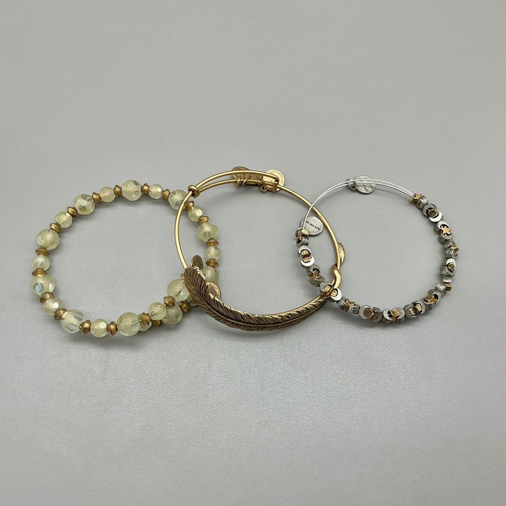 Alex And Ani Bracelet Set Women Gold Silver Beaded Feather Celestial Bangle Lot